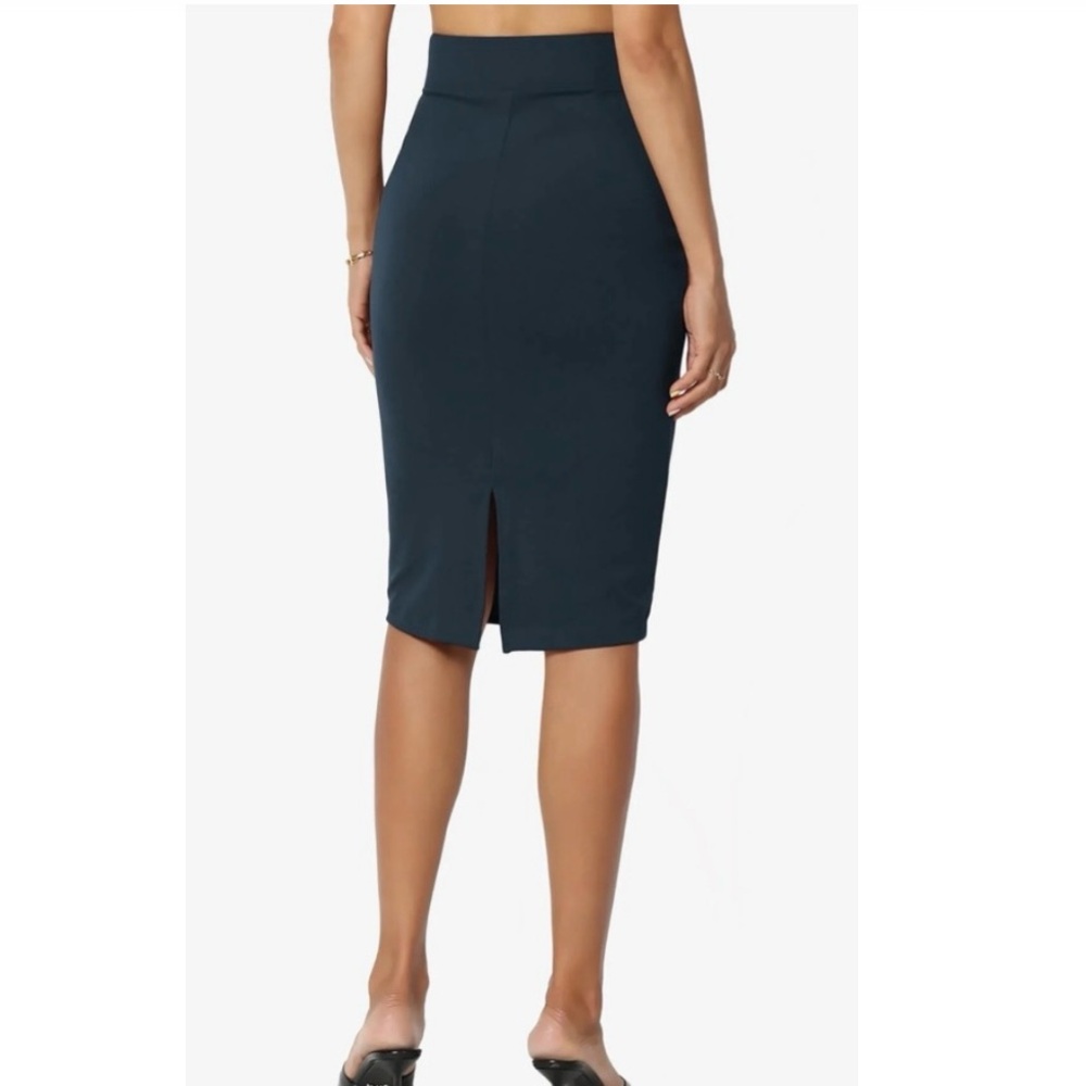 🟠NWT ZENANA High-Waist Pencil Knee Skirt in Midnight Navy